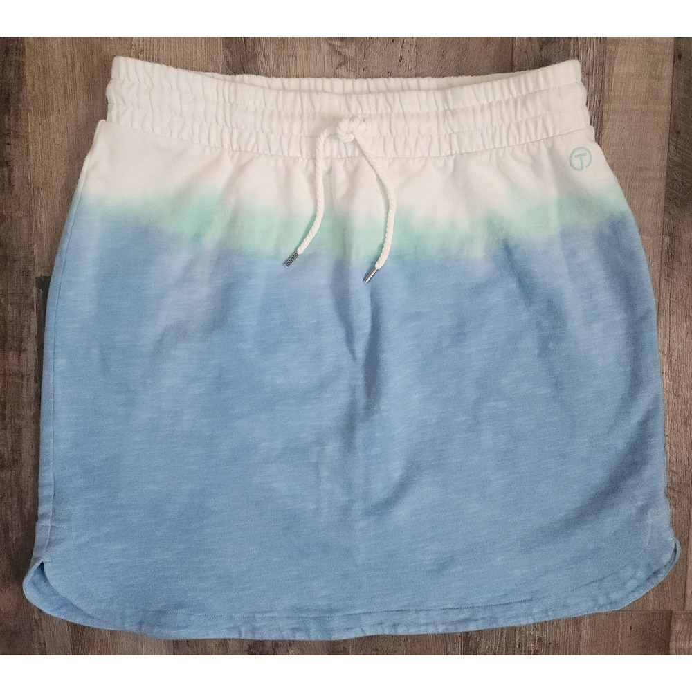 Talbots Skirt Women Petite Small Blue Dip Dye Ombre French Terry Drawstring Mini